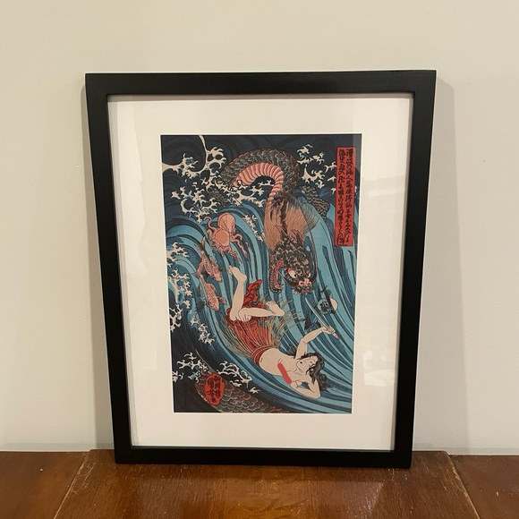 Pearl Diver Escapes Dragon King Japanese Print Kuniyoshi 12x15 Ukiyoe Wall Art - Picture 1 of 3